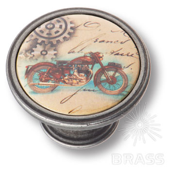 550PT34  Ручка кнопка - CLASSIC BIKES,  старое серебро