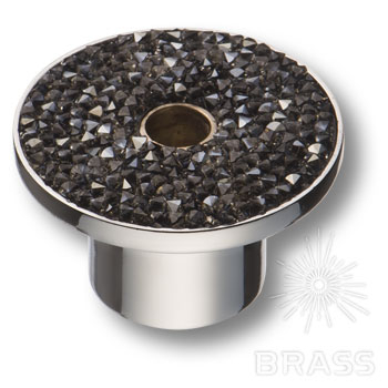 STONE16/CP-SW/A Ручка кнопка c графитовыми кристаллами Swarovski, глянцевый хром 16 мм