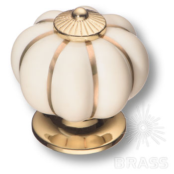 S-101 GOLD CREAM Ручка кнопка керамика с металлом, молочный/глянцевое золото