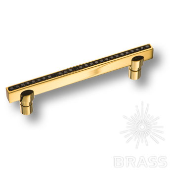 2575-003-96 BLACK Ручка скоба, латунь с чёрными кристаллами Swarovski, цвет -  глянцевое золото 96мм